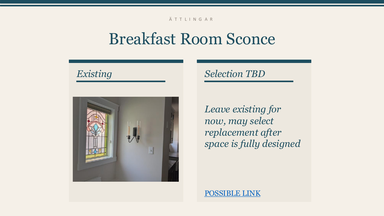 Breakfast Room Sconce — Existing, selection pending